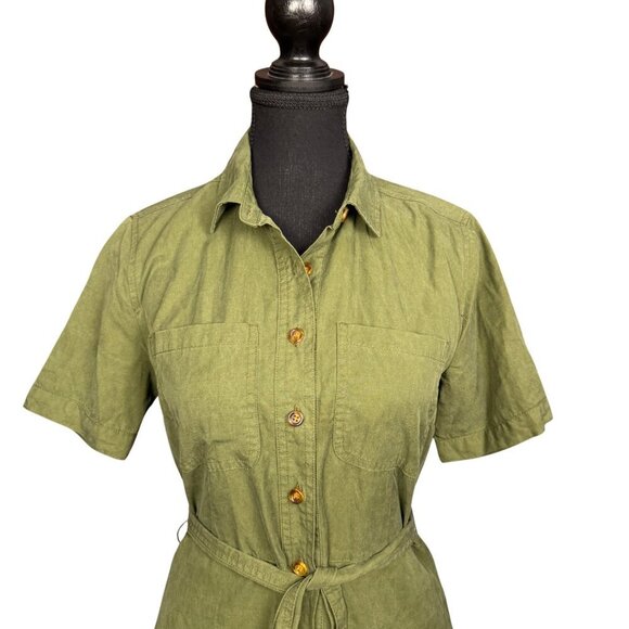 J.Crew Minimalist Olive Green Shirt Dress Size 4 Tencel Blend Short Sleeve - Picture 2 of 9